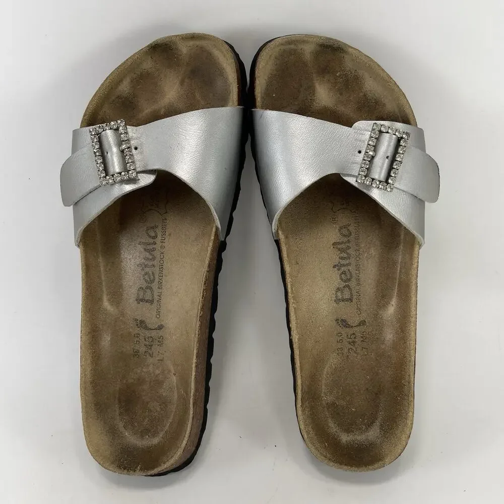 Betula by Birkenstock Rhinestone Silver Slide Sandals Womens Size 38, US 7-7.5